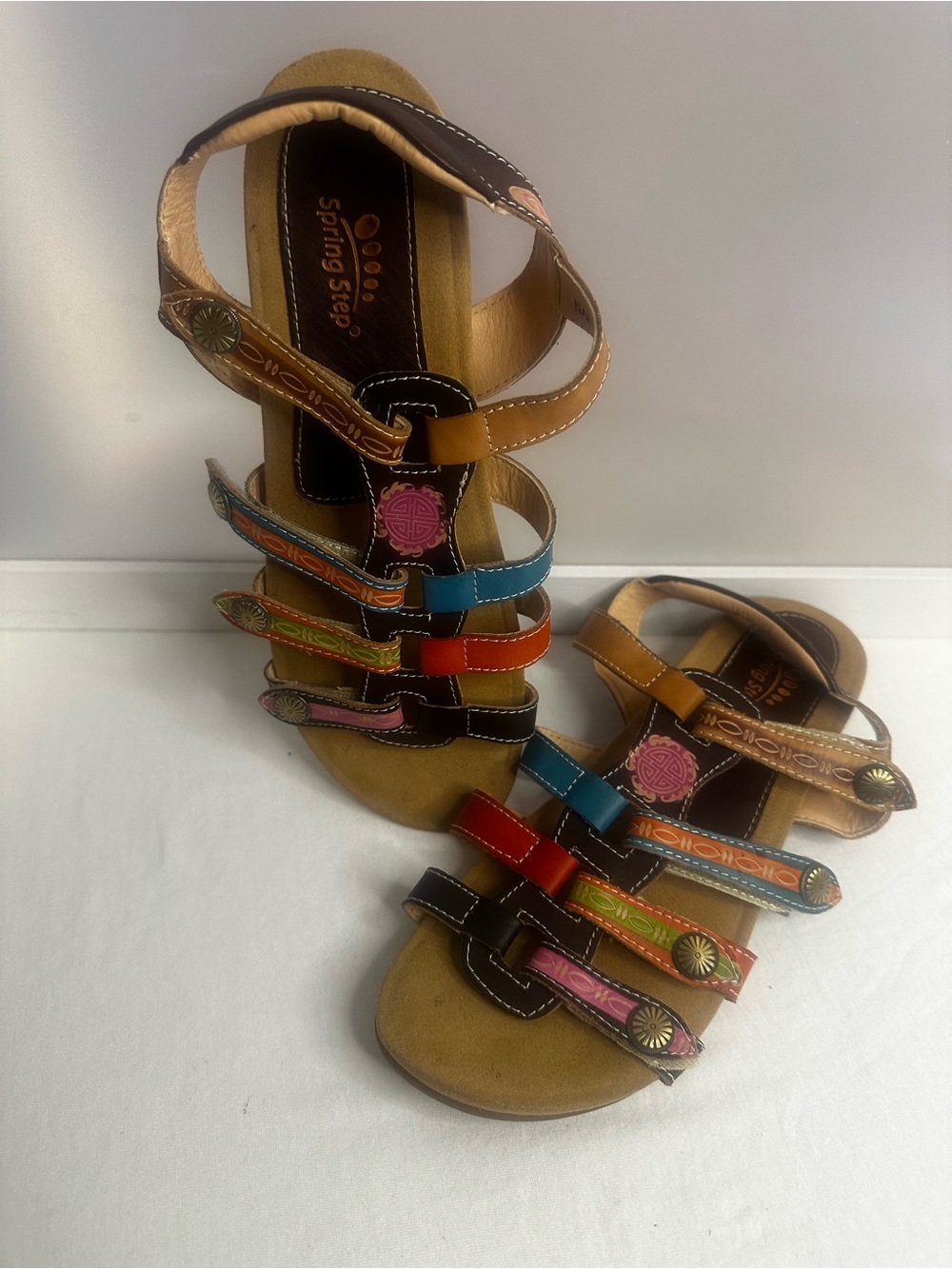 Spring Step Women’s Multi-Color gladiator Leather Strappy Sandals sz.39
